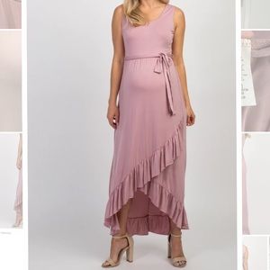 PinkBlush Maternity Mauve Sleeveless Hi-Low Ruffle Trim Maxi Dress Size Small